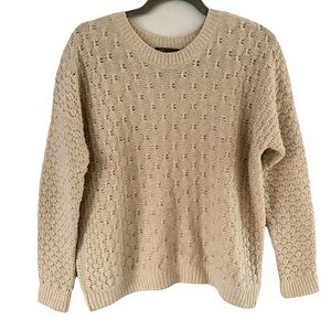 Vince Cream Yak Wool Fisherman Knit Classic Crewneck Pullover Sweater X-Small‎